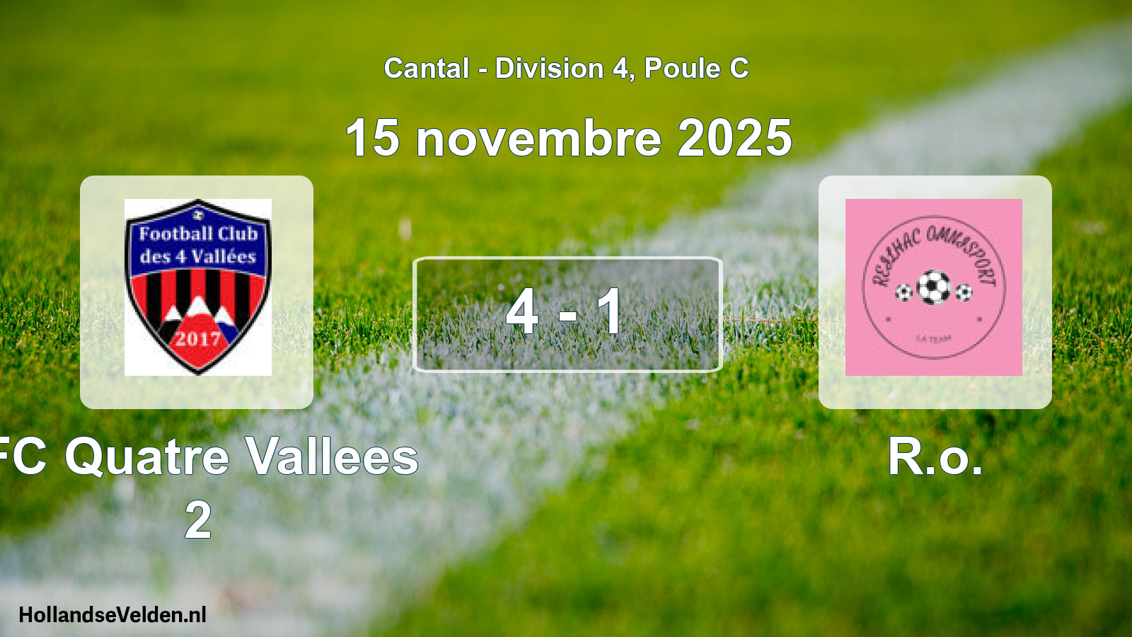 Gespeelde wedstrijd: FC Quatre Vallees 2 - R.o. 4 - 1 (15 november 2025)