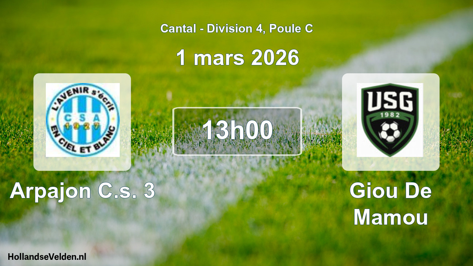 Match programmé: Arpajon C.s. 3 - Giou De Mamou (1 mars 2026)
