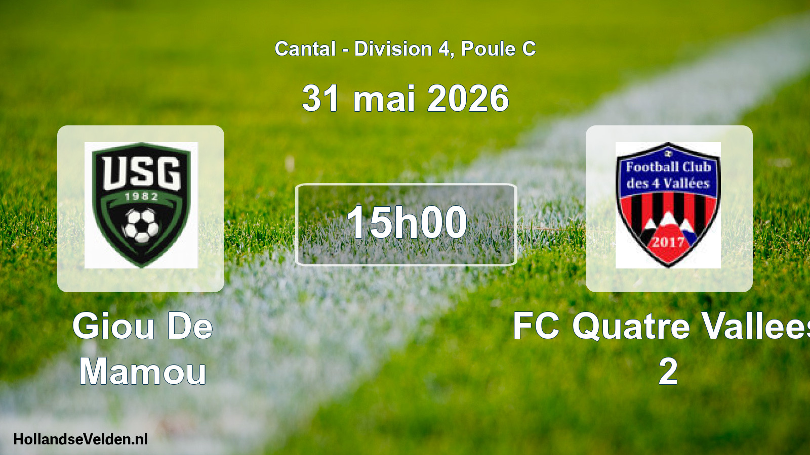 Match programmé: Giou De Mamou - FC Quatre Vallees 2 (31 mai 2026)