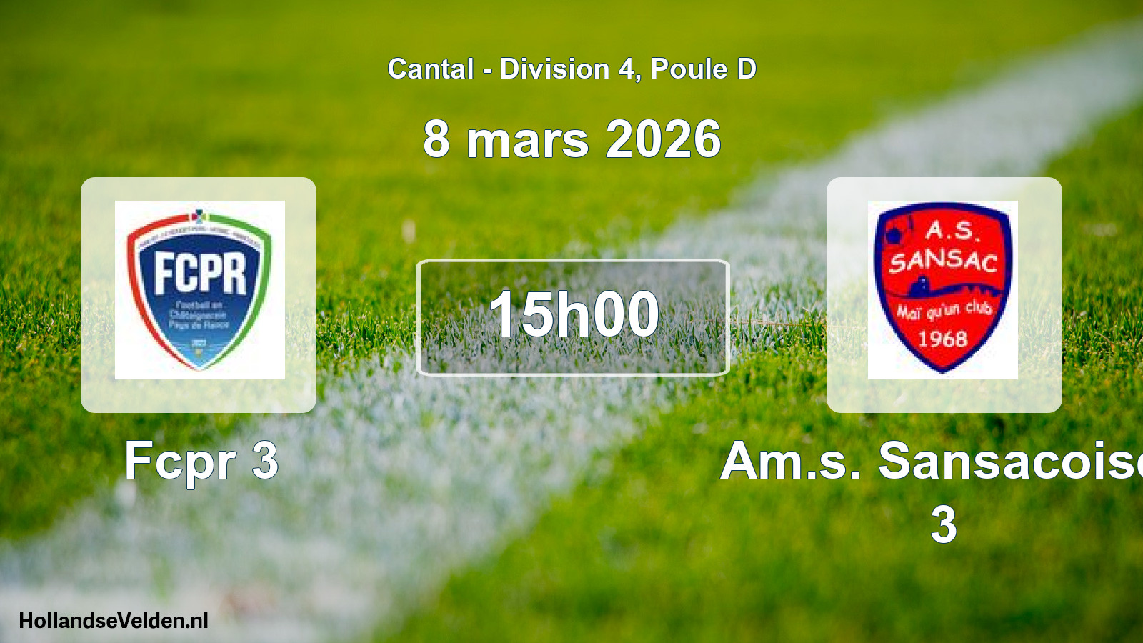 Match programmé: Fcpr 3 - Am.s. Sansacoise 3 (8 mars 2026)