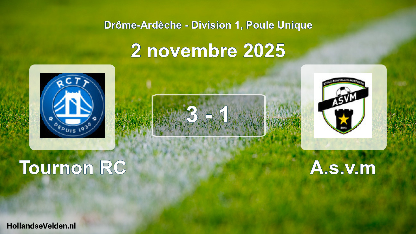Gespeelde wedstrijd: Tournon RC - A.s.v.m 3 - 1 (2 november 2025)