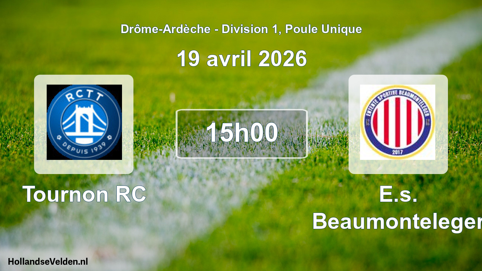 Geplande wedstrijd: Tournon RC - E.s. Beaumonteleger (19 april 2026)
