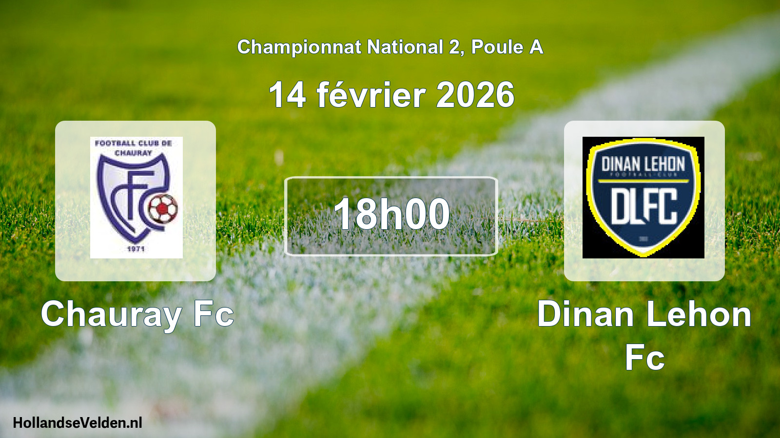 Geplande wedstrijd: Chauray Fc - Dinan Lehon Fc (14 février 2026)