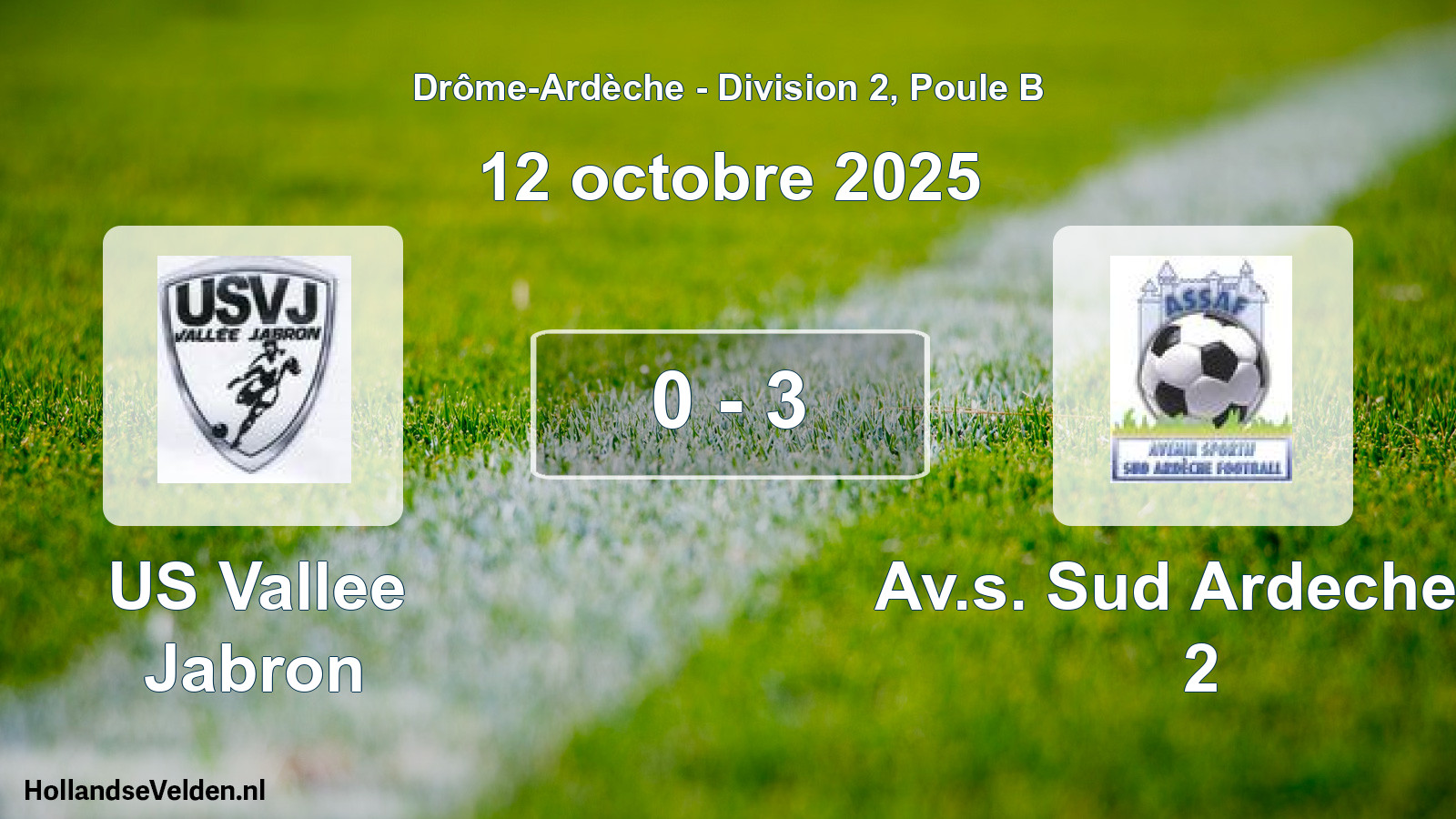 Gespeelde wedstrijd: US Vallee Jabron - Av.s. Sud Ardeche F. 2 0 - 3 (12 oktober 2025)