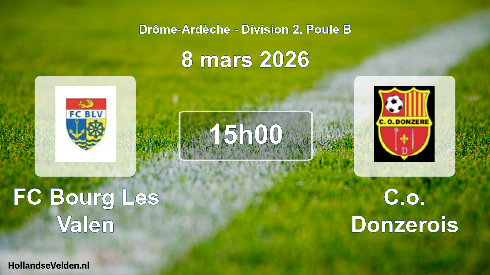 Geplande wedstrijd: FC Bourg Les Valen - C.o. Donzerois (8 maart 2026)