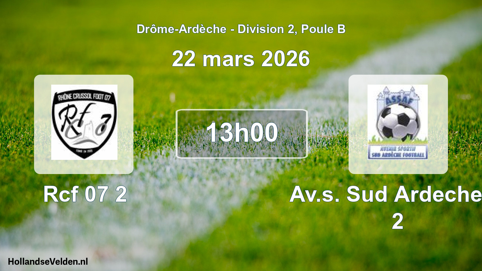 Geplande wedstrijd: Rcf 07 2 - Av.s. Sud Ardeche F. 2 (22 maart 2026)