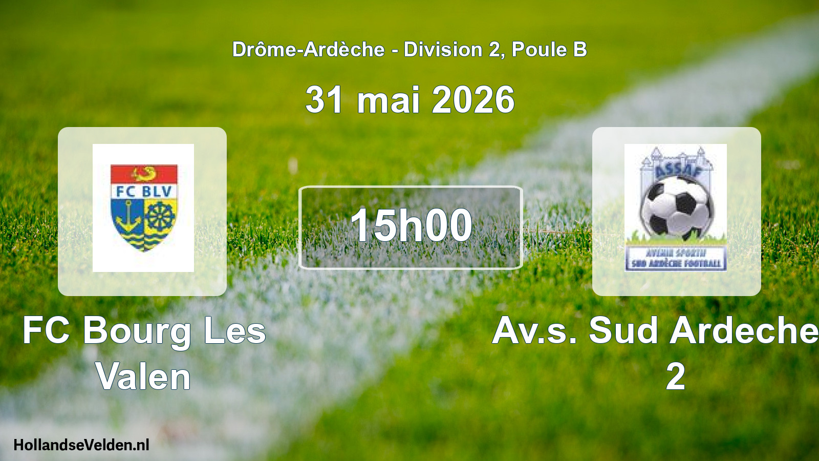 Geplande wedstrijd: FC Bourg Les Valen - Av.s. Sud Ardeche F. 2 (31 mei 2026)