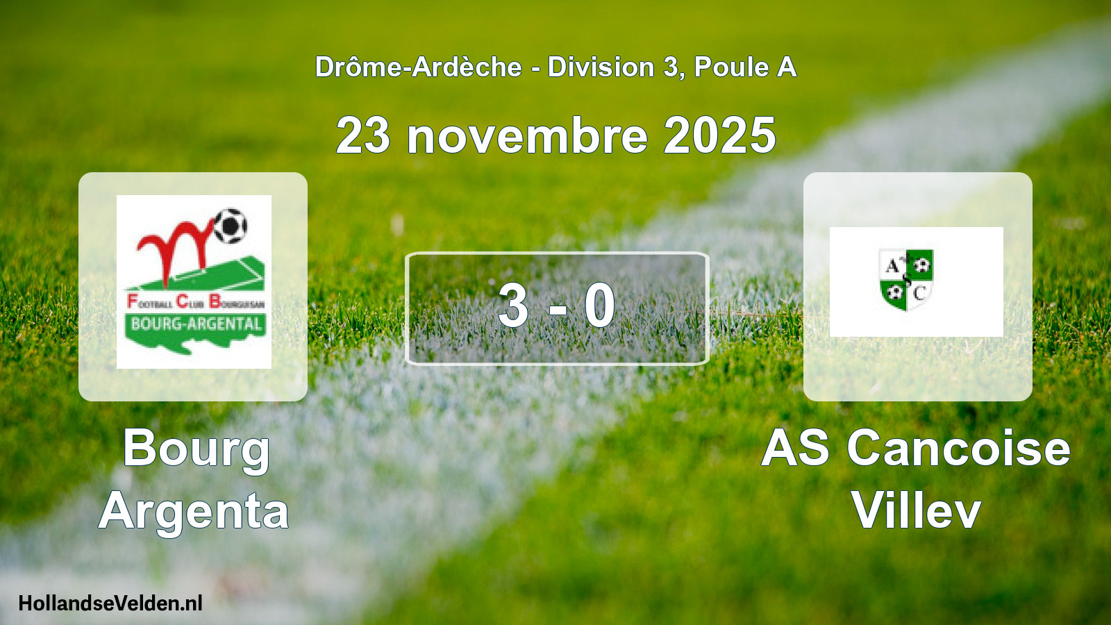 Gespeelde wedstrijd: Bourg Argenta - AS Cancoise Villev 3 - 0 (23 november 2025)