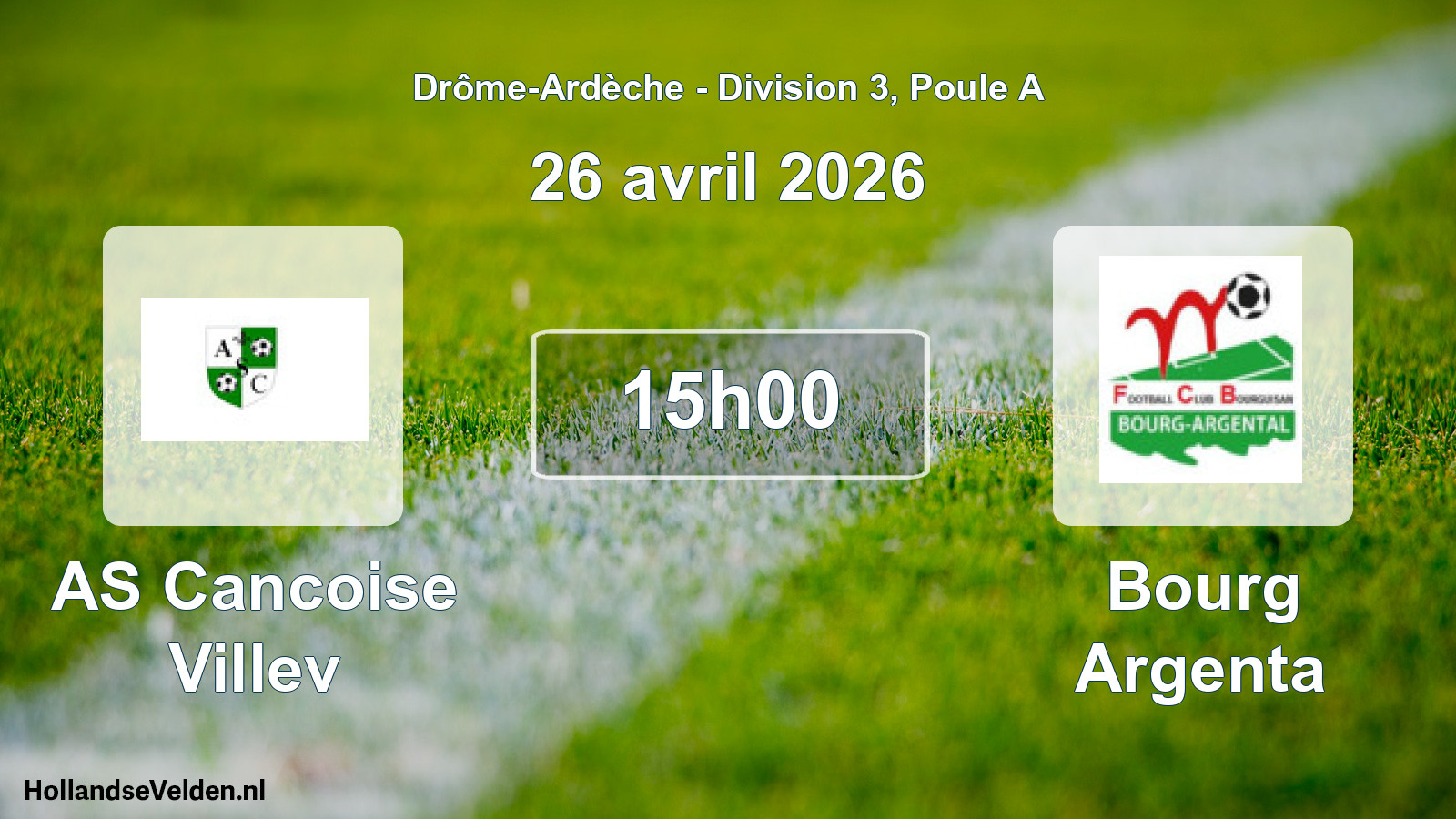 Geplande wedstrijd: AS Cancoise Villev - Bourg Argenta (26 april 2026)