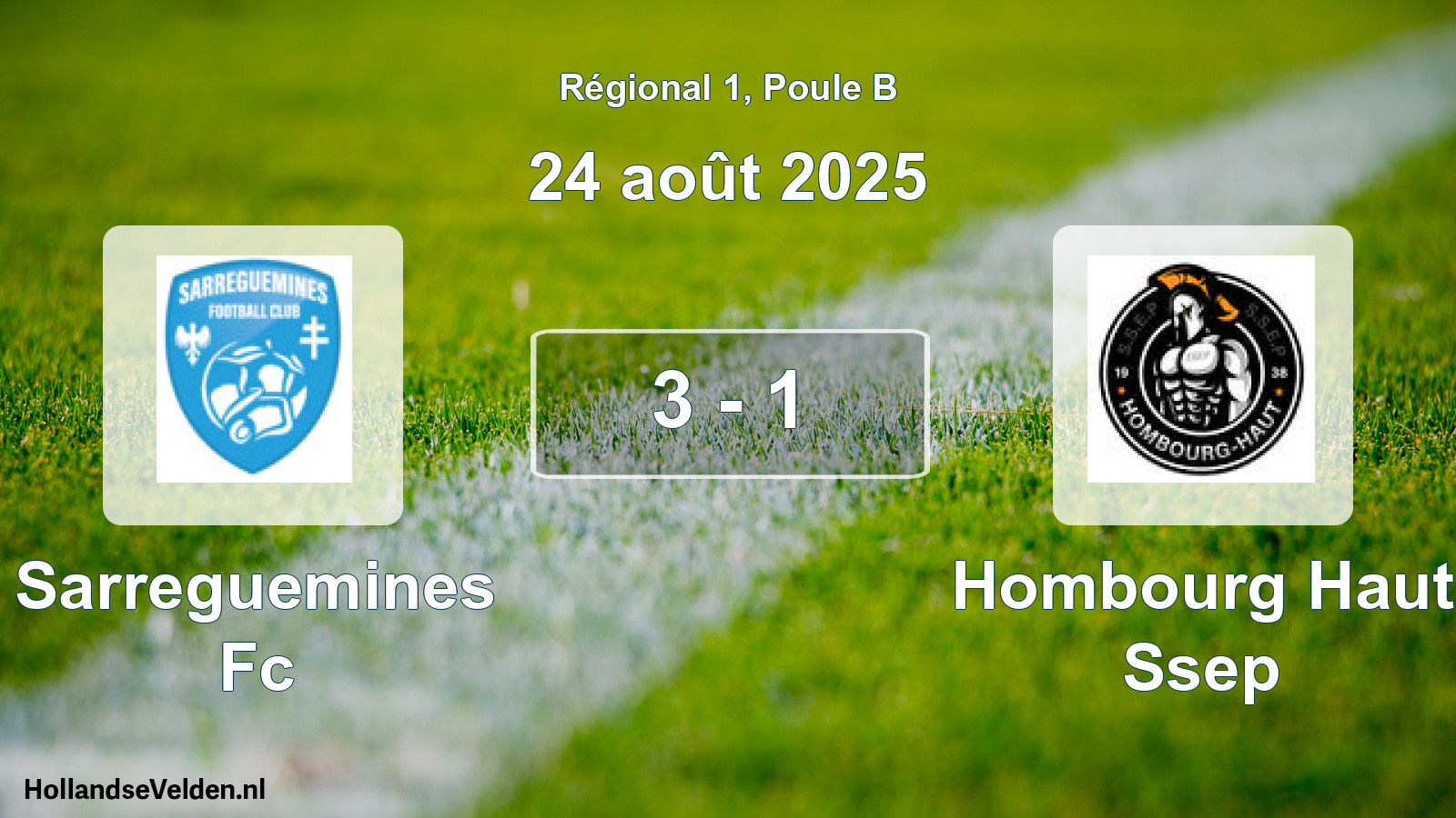 Gespeelde wedstrijd: Sarreguemines Fc - Hombourg Haut Ssep 3 - 1 (24 août 2025)