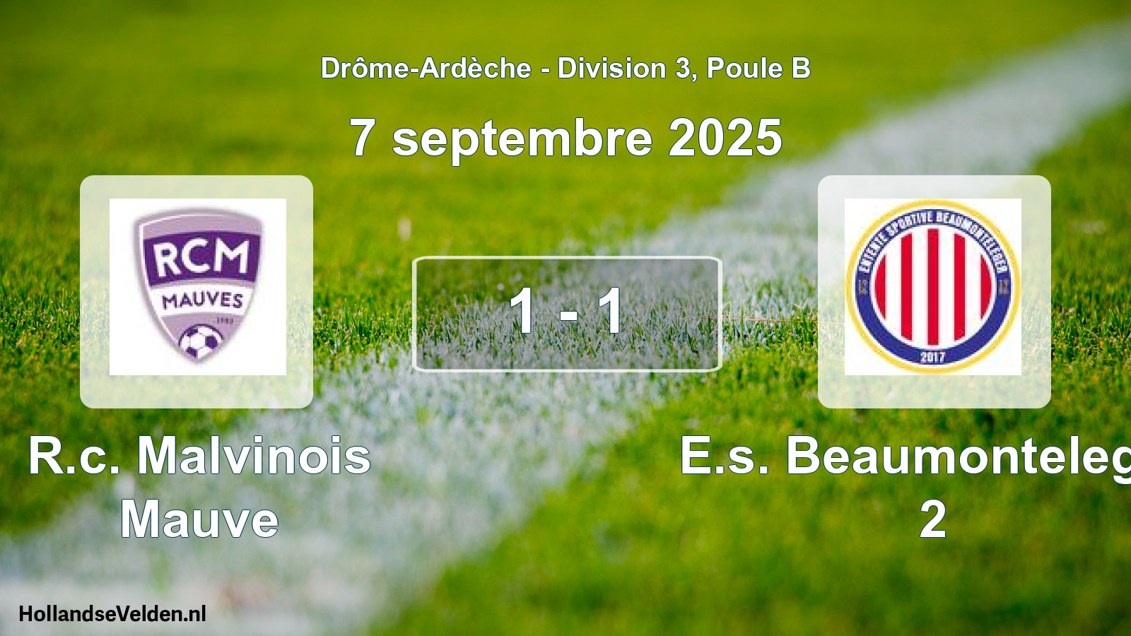 Gespeelde wedstrijd: R.c. Malvinois Mauve - E.s. Beaumonteleger 2 1 - 1 (7 september 2025)