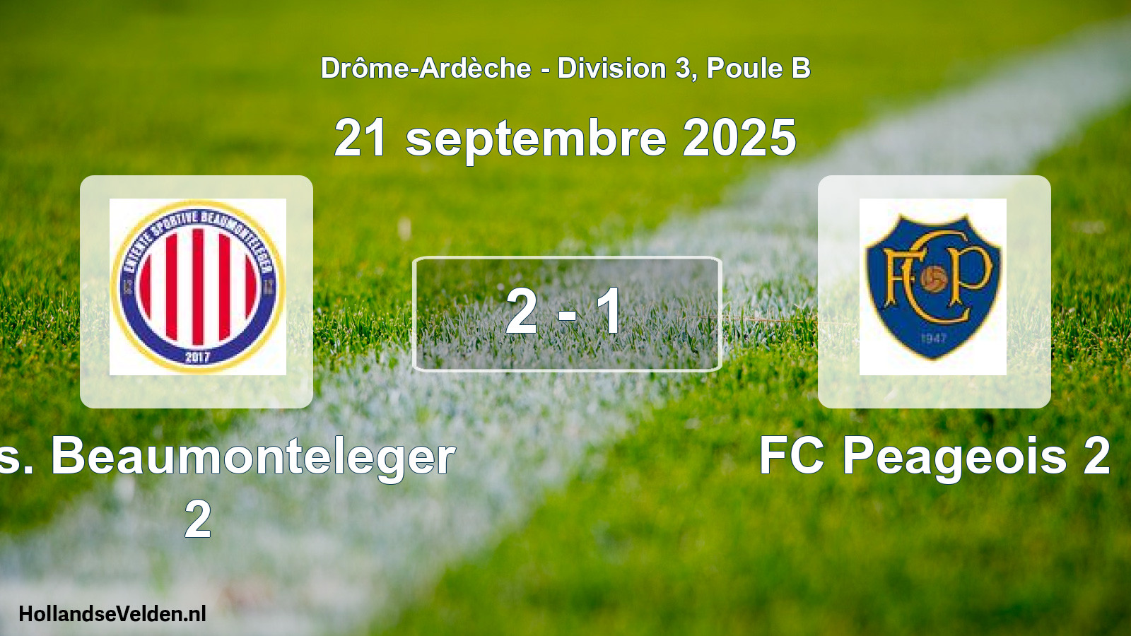 Gespeelde wedstrijd: E.s. Beaumonteleger 2 - FC Peageois 2 2 - 1 (21 september 2025)