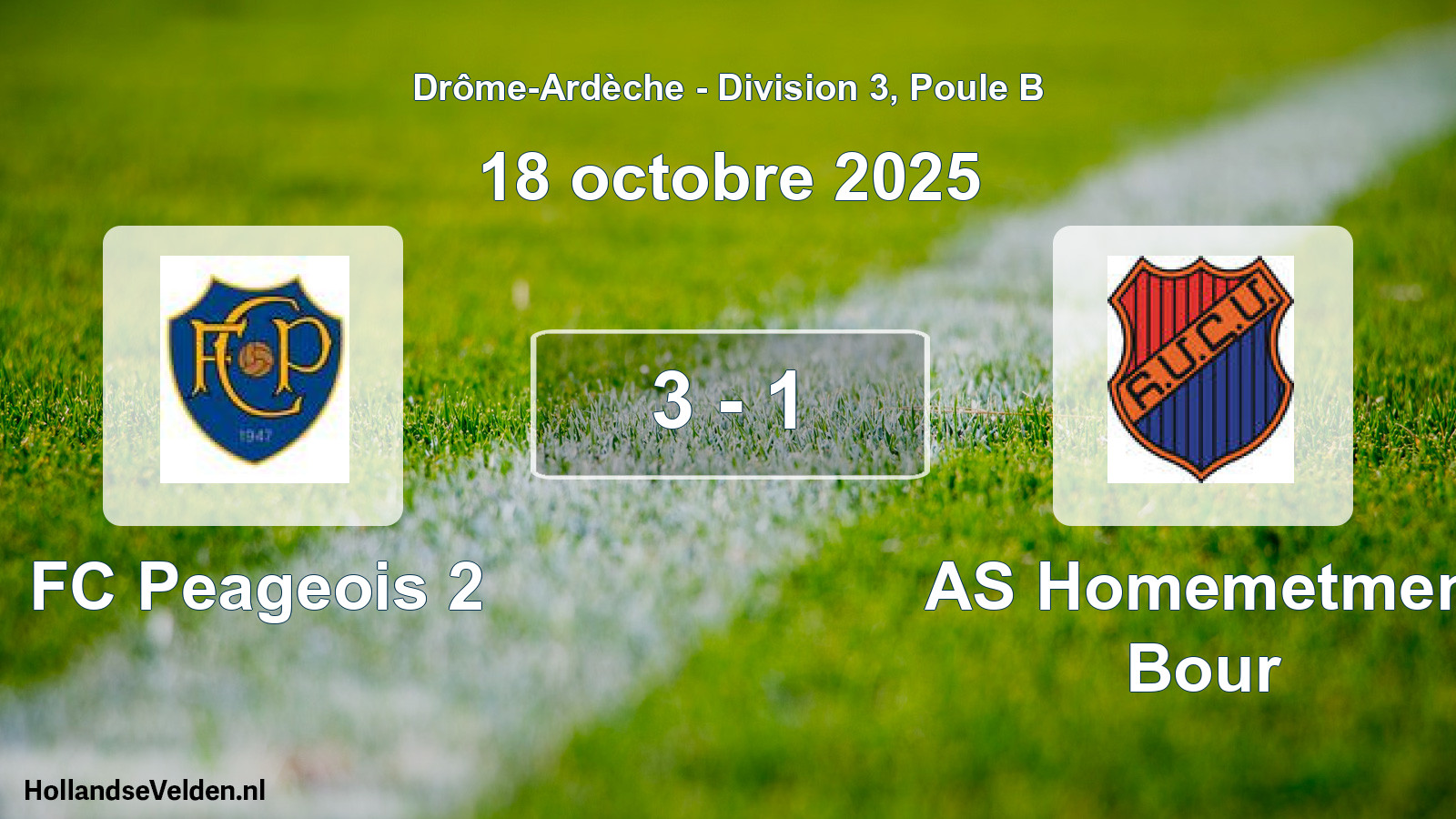 Match joué: FC Peageois 2 - AS Homemetmen Bour 3 - 1 (18 octobre 2025)