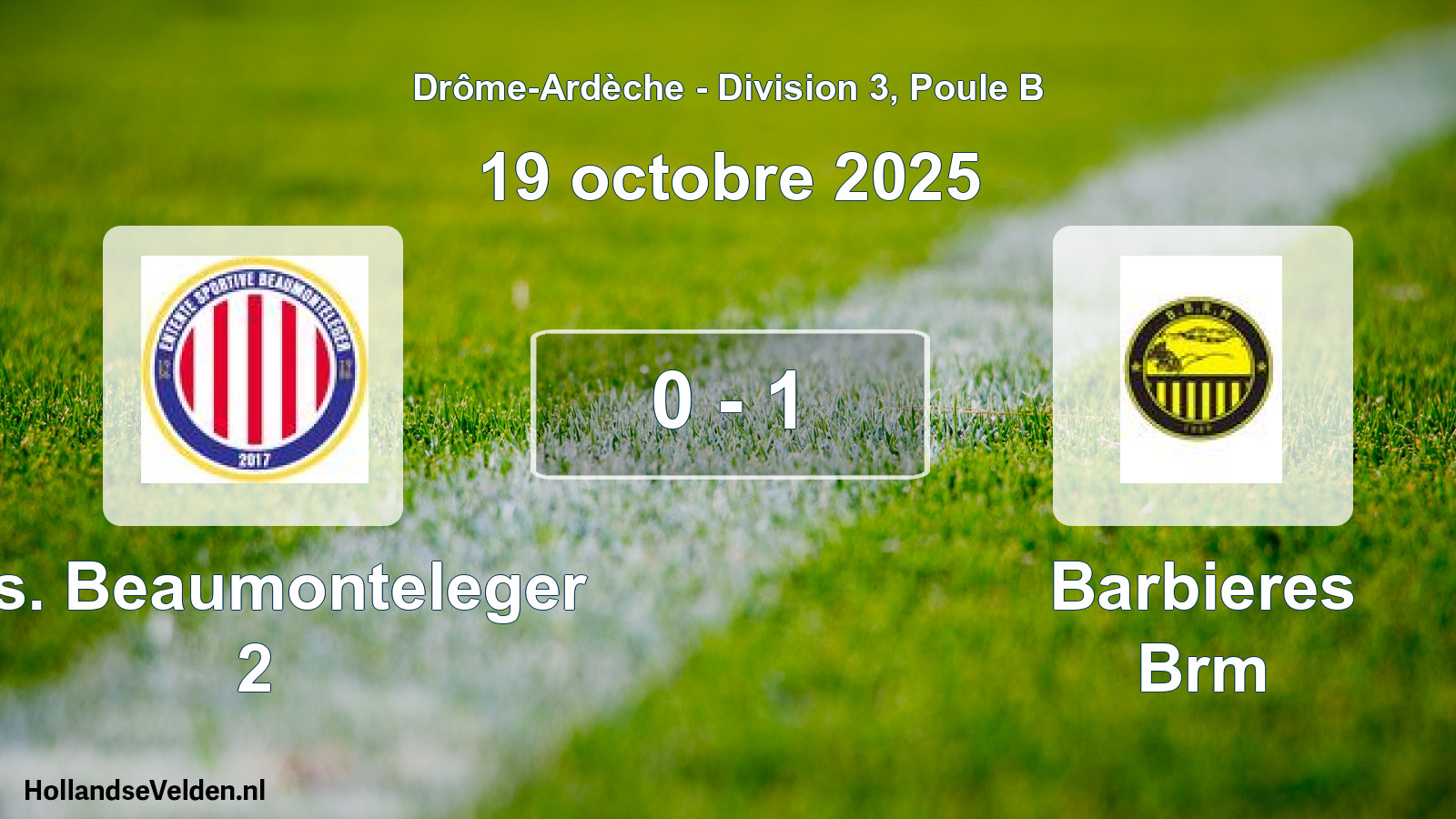 Gespeelde wedstrijd: E.s. Beaumonteleger 2 - Barbieres Brm 0 - 1 (19 oktober 2025)