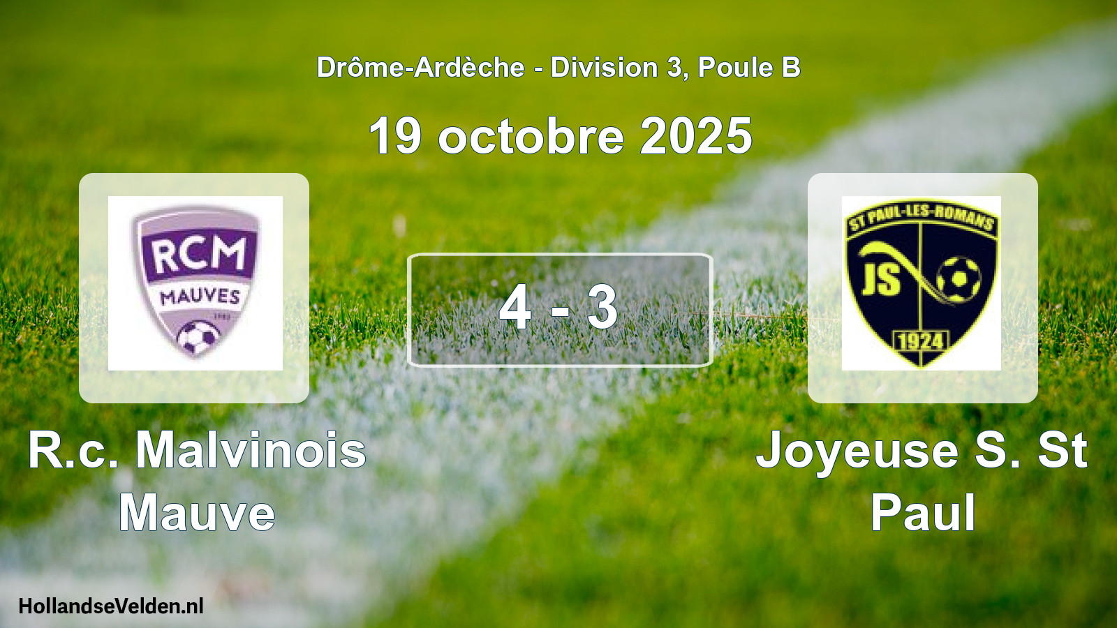 Match joué: R.c. Malvinois Mauve - Joyeuse S. St Paul 4 - 3 (19 octobre 2025)