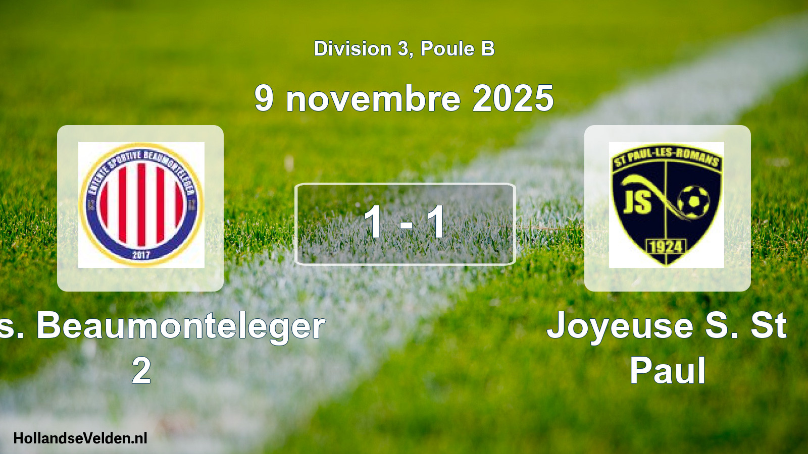 Match joué: E.s. Beaumonteleger 2 - Joyeuse S. St Paul 1 - 1 (9 novembre 2025)