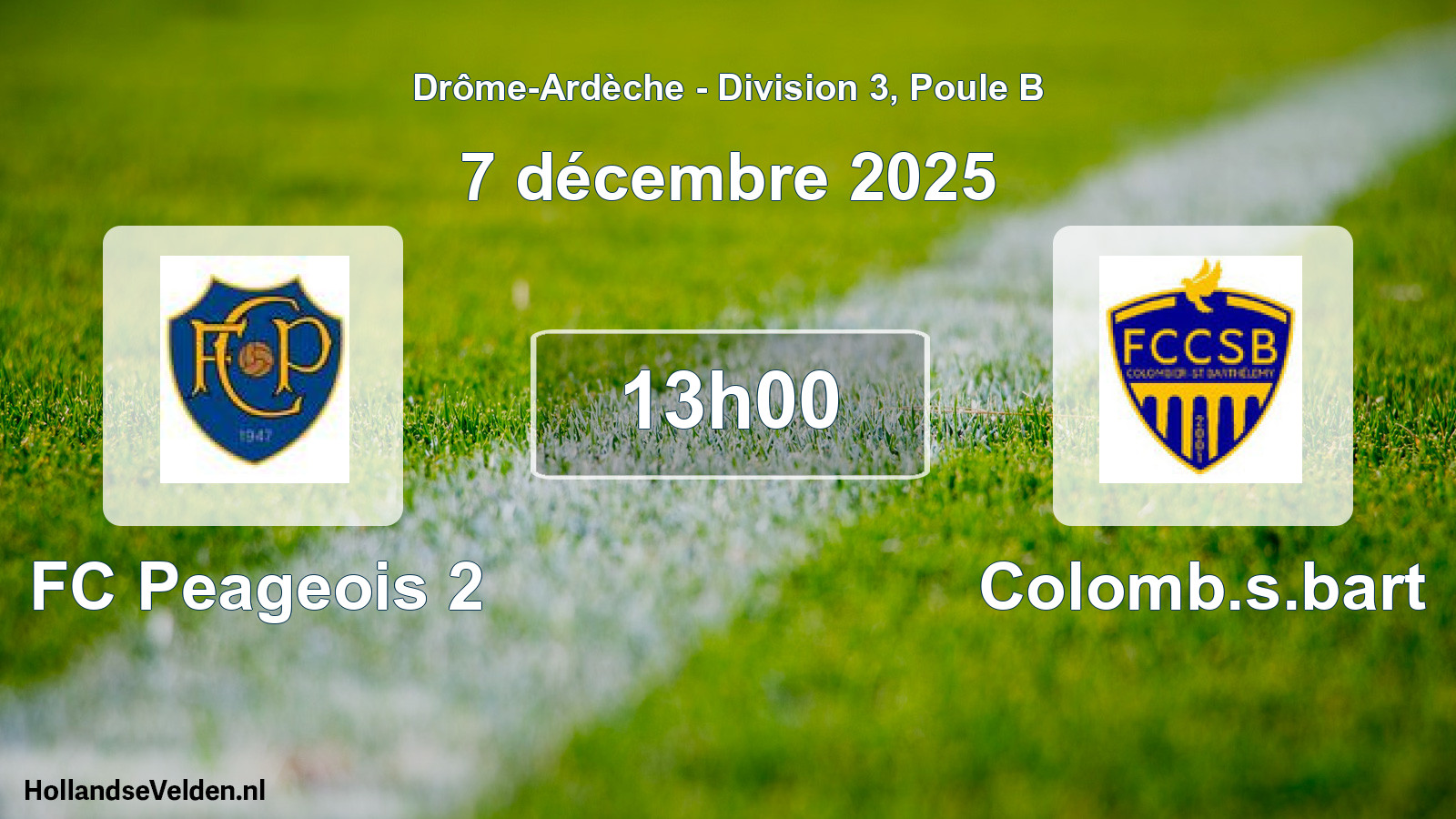 Match programmé: FC Peageois 2 - Colomb.s.bart (7 décembre 2025)