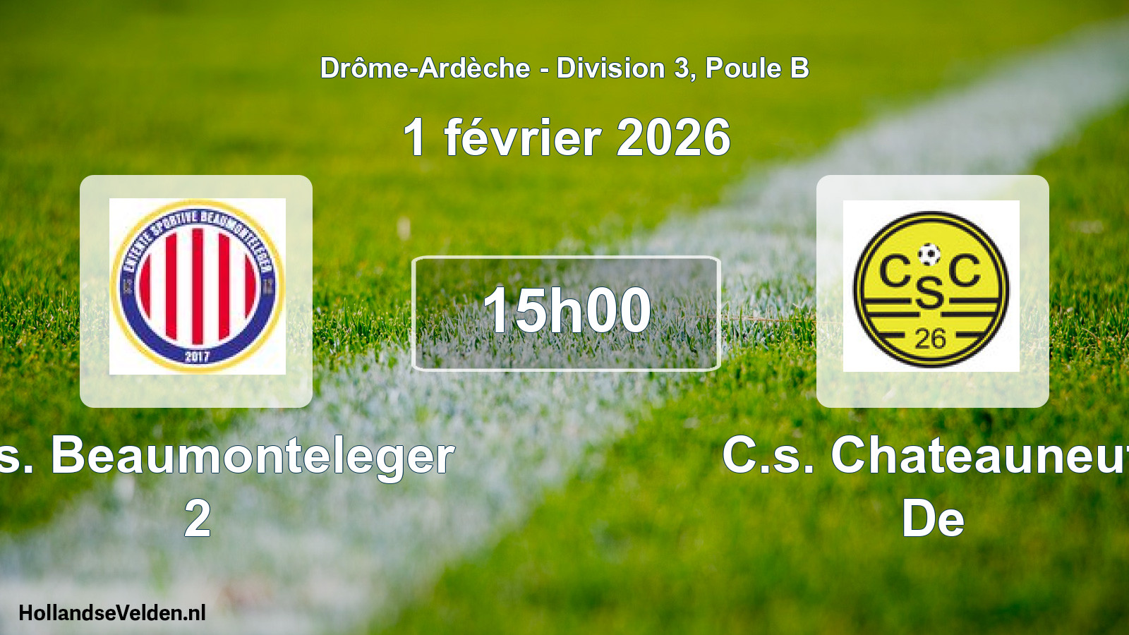 Geplande wedstrijd: E.s. Beaumonteleger 2 - C.s. Chateauneuf De (1 februari 2026)