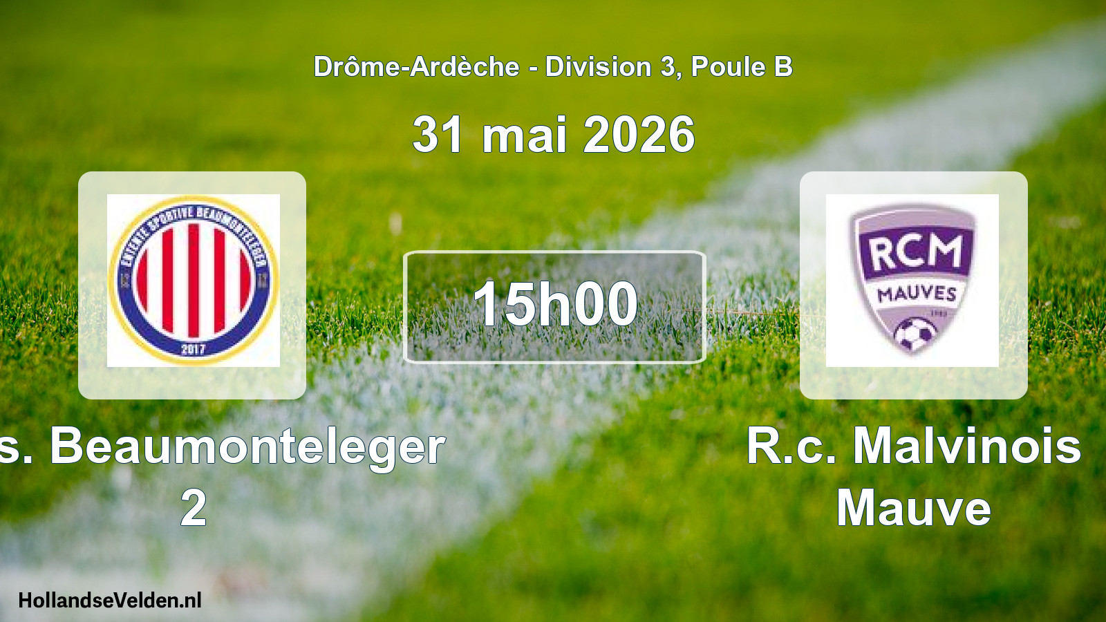 Geplande wedstrijd: E.s. Beaumonteleger 2 - R.c. Malvinois Mauve (31 mei 2026)