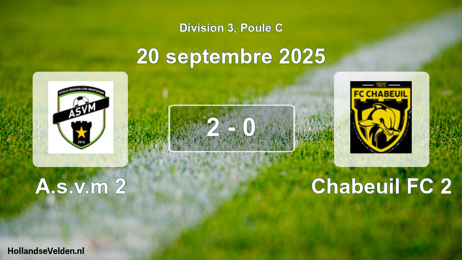 Total number of matches played: A.s.v.m 2 - Chabeuil FC 2 2 - 0 (20 September 2025)