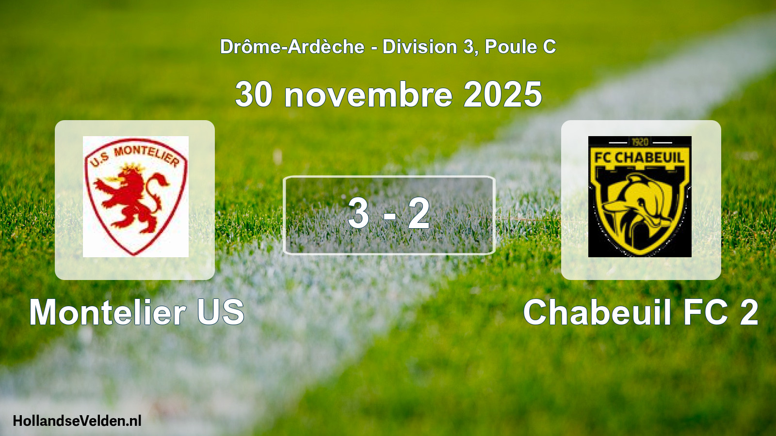 Gespeelde wedstrijd: Montelier US - Chabeuil FC 2 3 - 2 (30 november 2025)