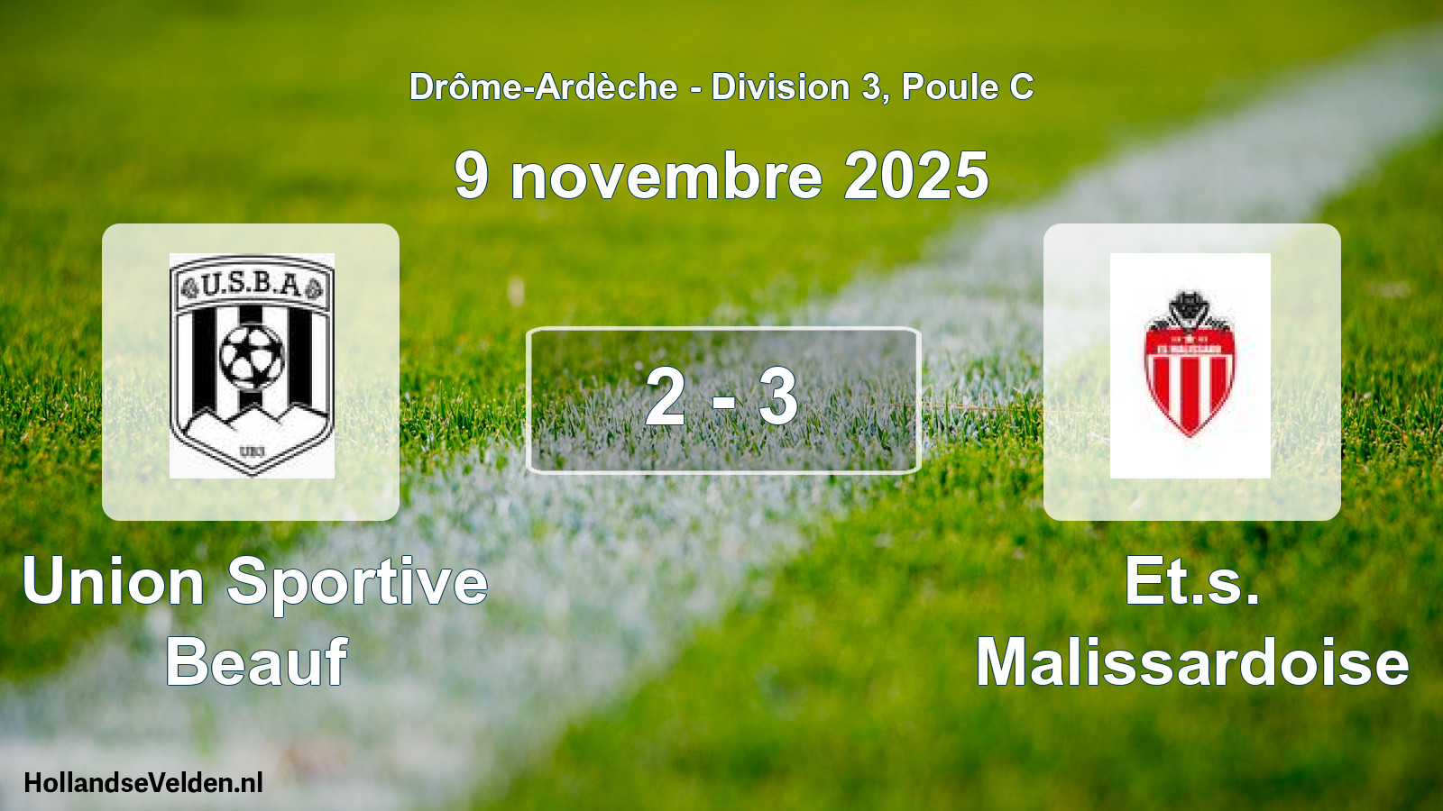 Gespeelde wedstrijd: Union Sportive Beauf - Et.s. Malissardoise 2 - 3 (9 november 2025)
