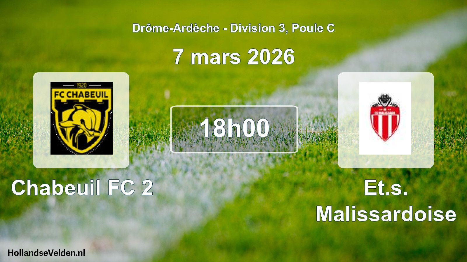 Geplande wedstrijd: Chabeuil FC 2 - Et.s. Malissardoise (7 maart 2026)