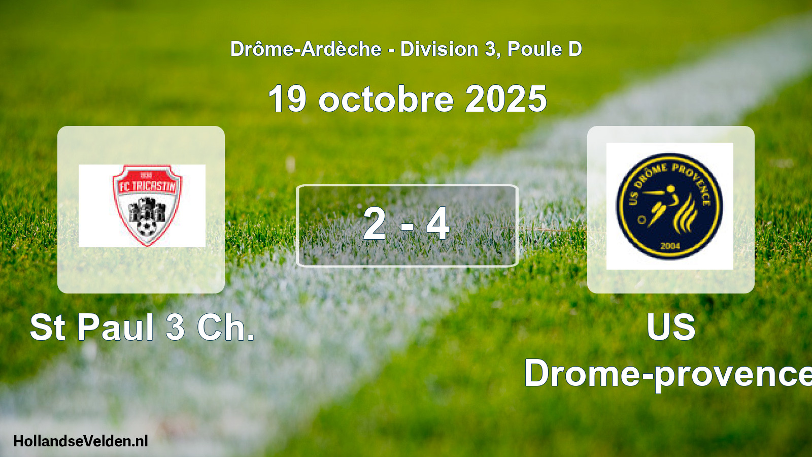 Gespeelde wedstrijd: St Paul 3 Ch. - US Drome-provence 2 - 4 (19 oktober 2025)