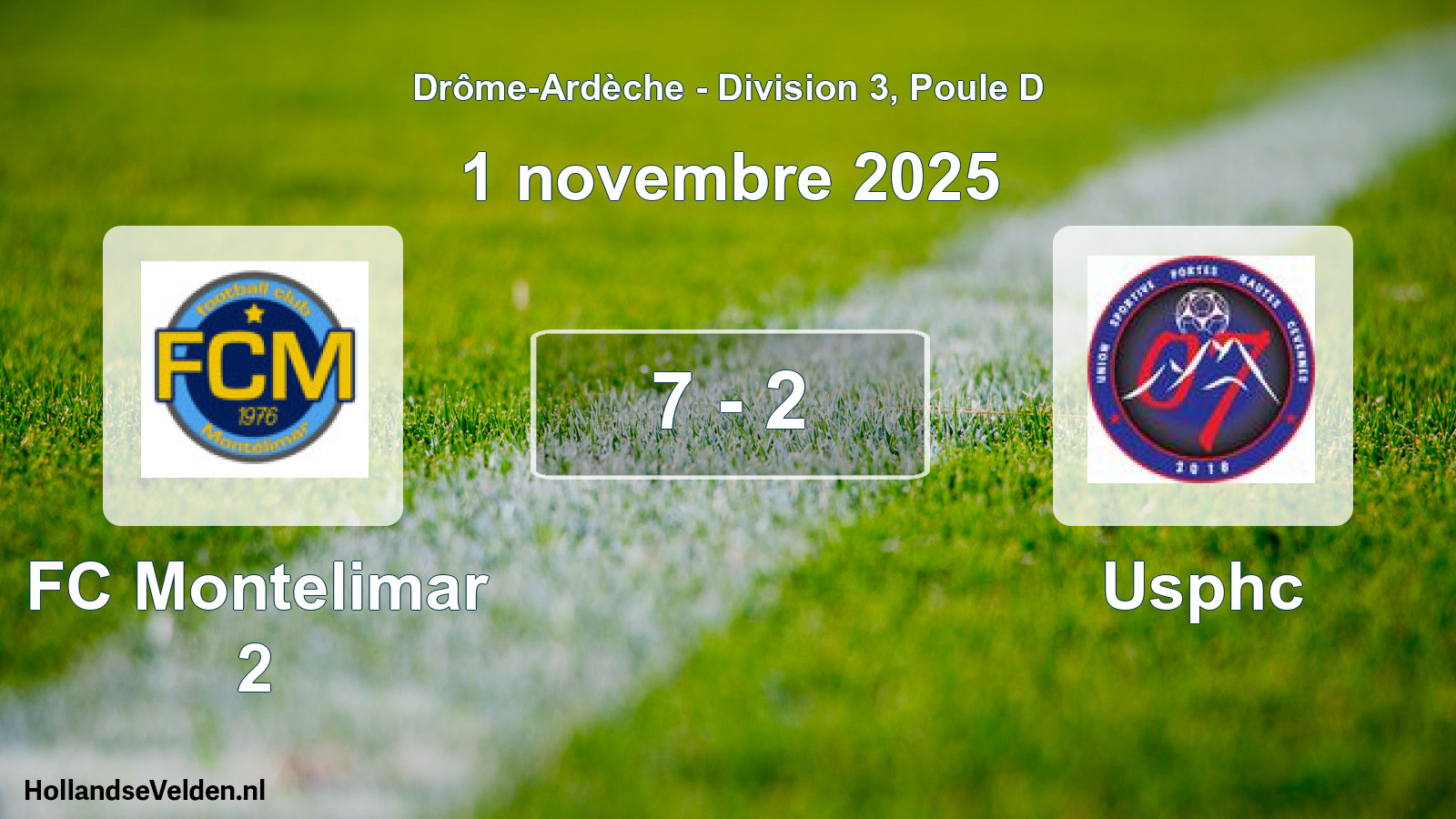 Gespeelde wedstrijd: FC Montelimar 2 - Usphc 7 - 2 (1 november 2025)