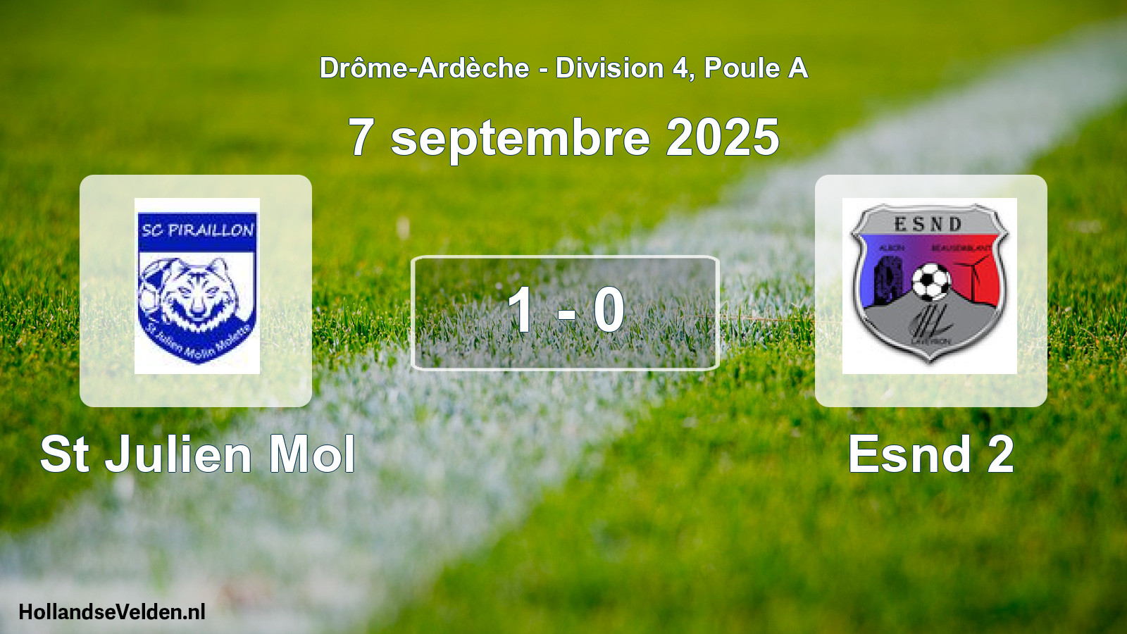 Total number of matches played: St Julien Mol - Esnd 2 1 - 0 (7 September 2025)