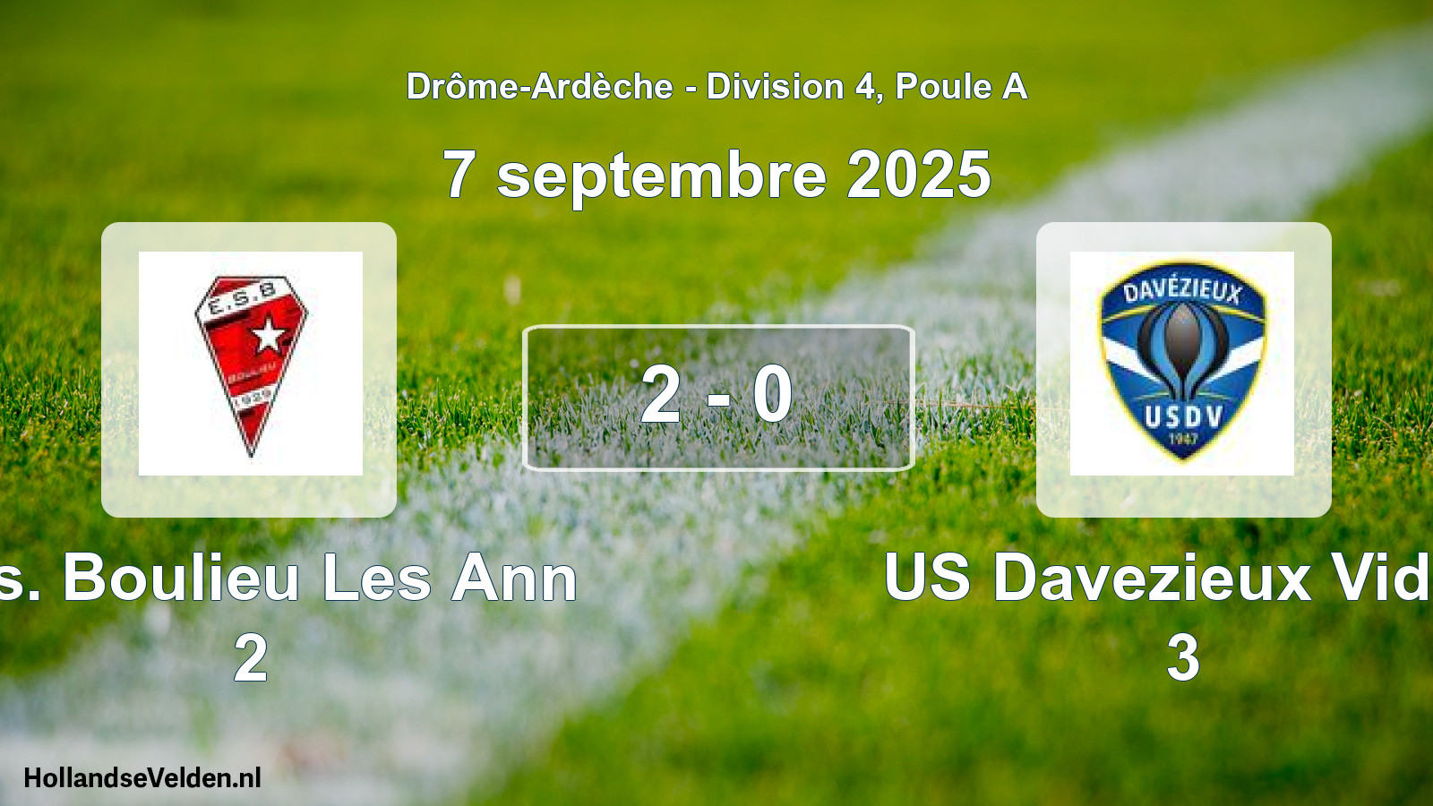 Gespeelde wedstrijd: E.s. Boulieu Les Ann 2 - US Davezieux Vidal 3 2 - 0 (7 september 2025)