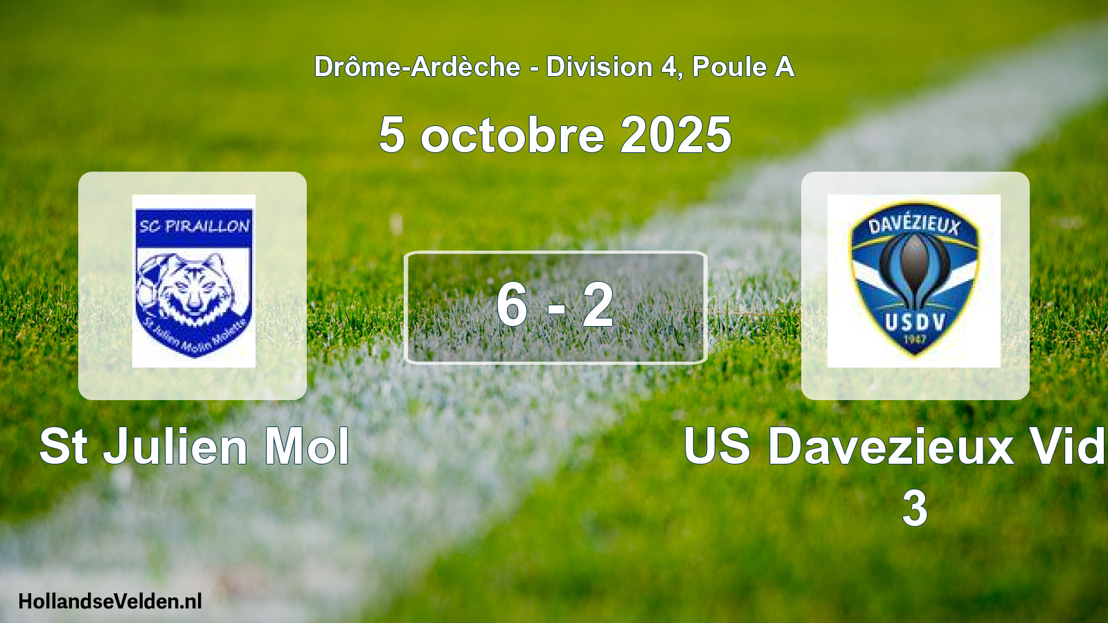 Gespeelde wedstrijd: St Julien Mol - US Davezieux Vidal 3 6 - 2 (5 oktober 2025)