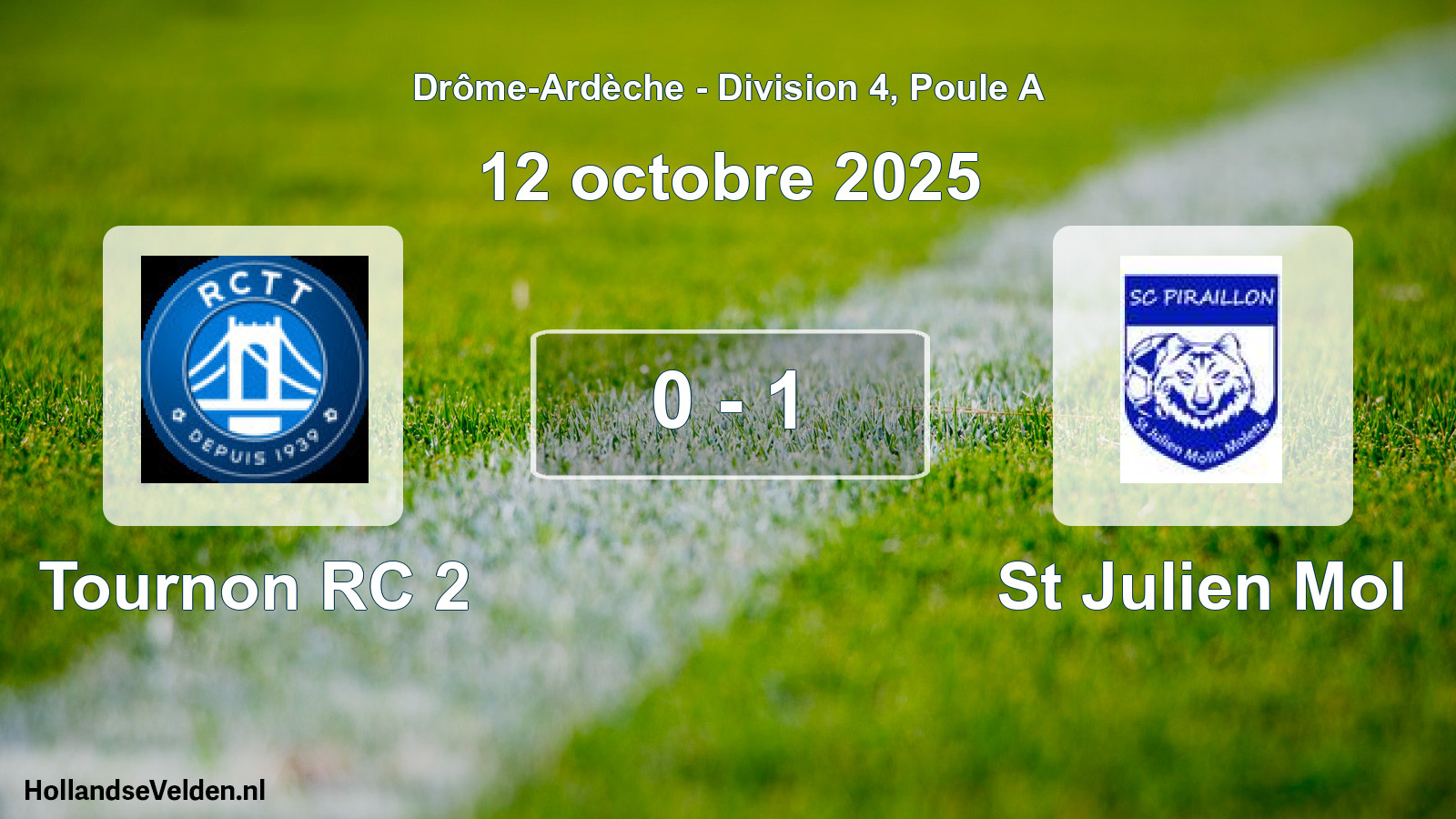Gespeelde wedstrijd: Tournon RC 2 - St Julien Mol 0 - 1 (12 oktober 2025)