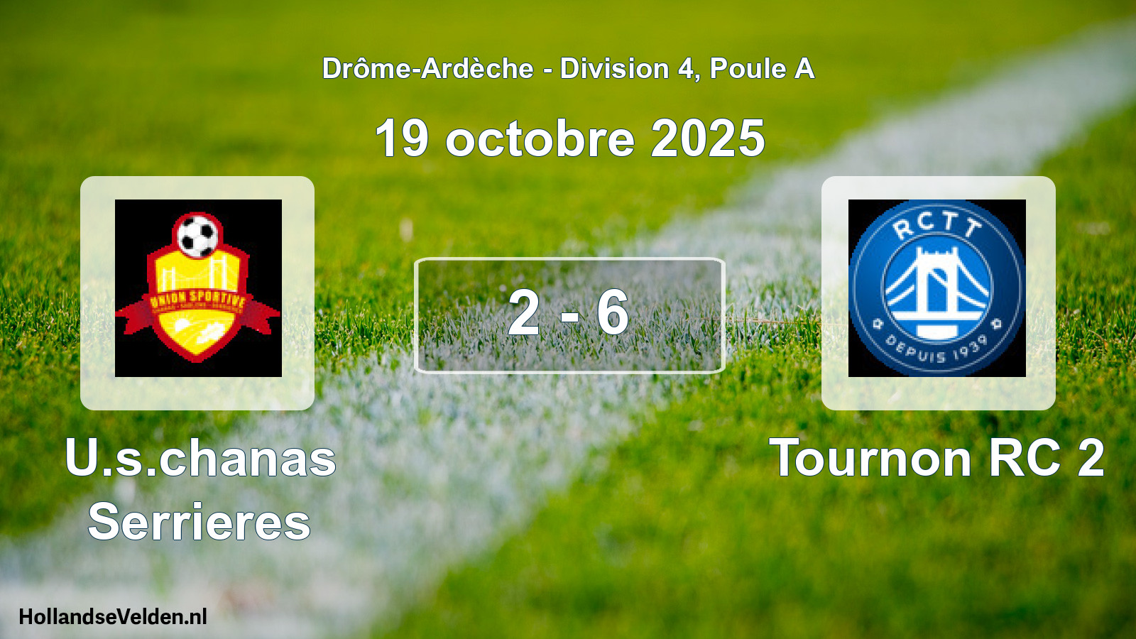 Gespeelde wedstrijd: U.s.chanas Serrieres - Tournon RC 2 2 - 6 (19 oktober 2025)
