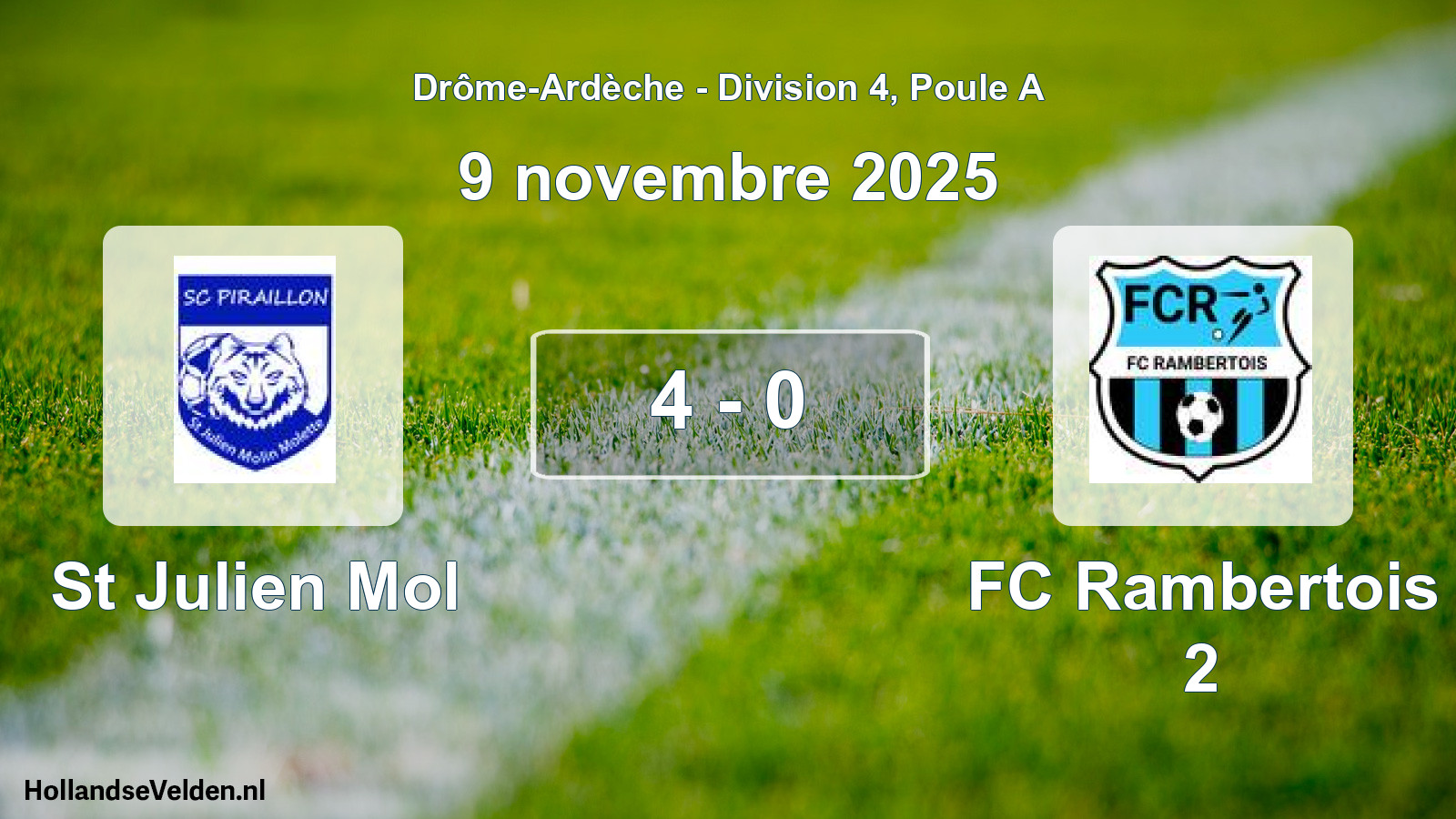 Gespeelde wedstrijd: St Julien Mol - FC Rambertois 2 4 - 0 (9 november 2025)