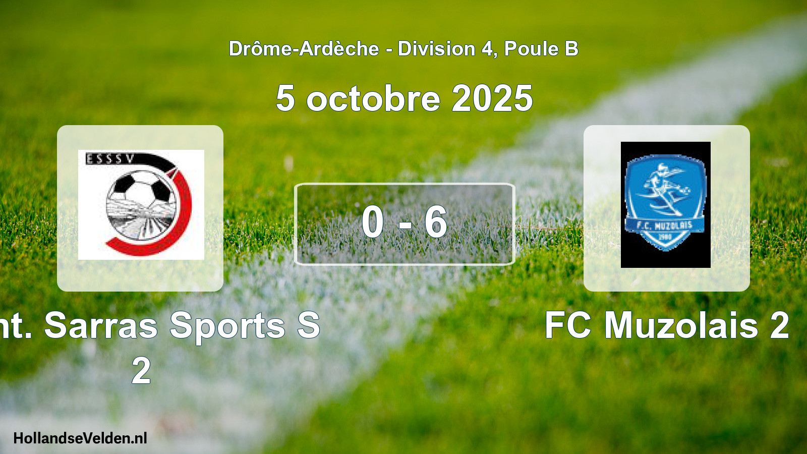 Gespeelde wedstrijd: Ent. Sarras Sports S 2 - FC Muzolais 2 0 - 6 (5 oktober 2025)