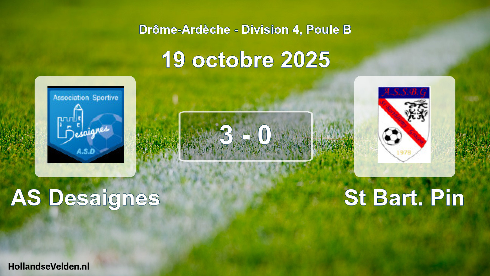 Gespeelde wedstrijd: AS Desaignes - St Bart. Pin 3 - 0 (19 oktober 2025)