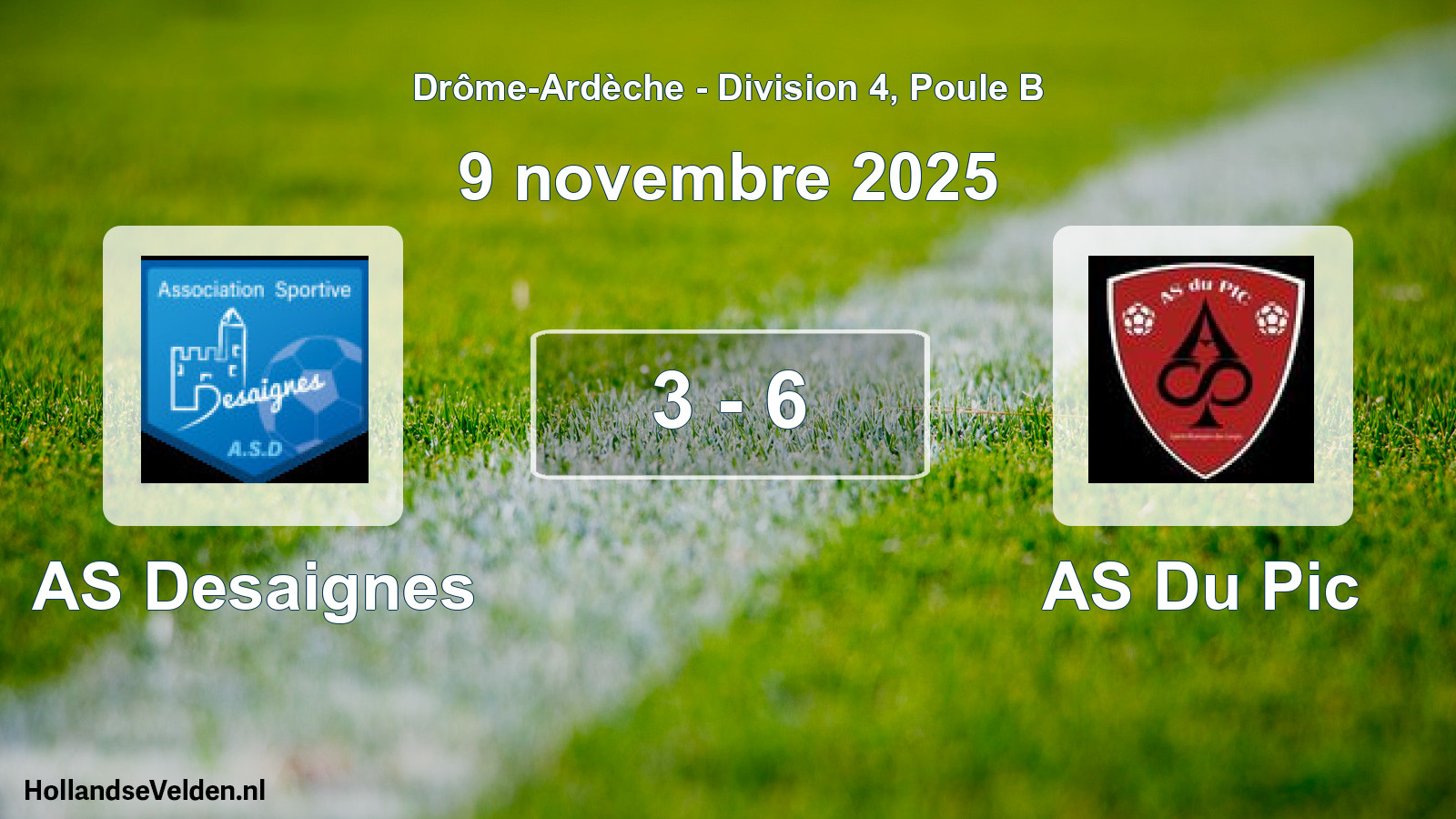 Gespeelde wedstrijd: AS Desaignes - AS Du Pic 3 - 6 (9 november 2025)