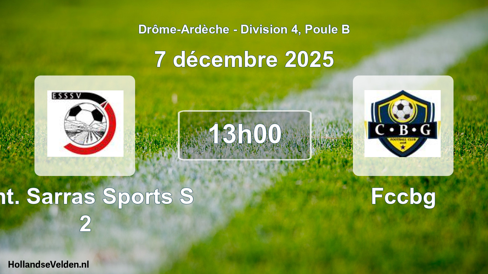 Geplande wedstrijd: Ent. Sarras Sports S 2 - Fccbg (7 december 2025)