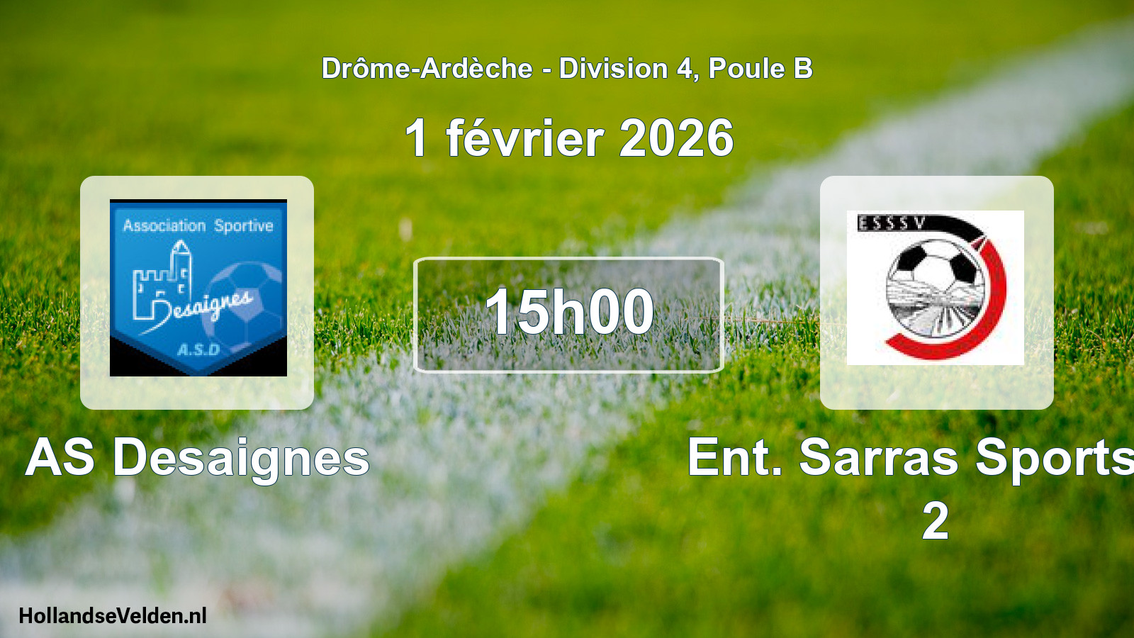 Geplande wedstrijd: AS Desaignes - Ent. Sarras Sports S 2 (1 februari 2026)