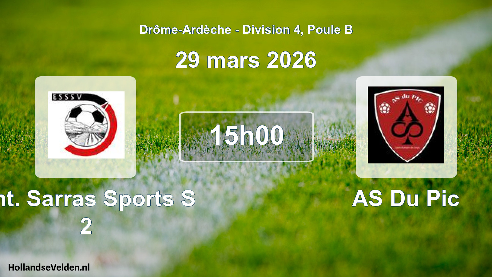 Geplande wedstrijd: Ent. Sarras Sports S 2 - AS Du Pic (29 maart 2026)
