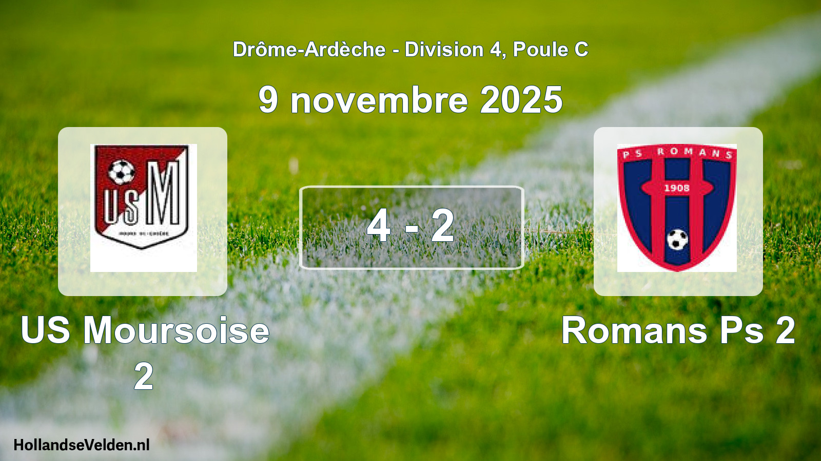 Total number of matches played: US Moursoise 2 - Romans Ps 2 4 - 2 (9 November 2025)