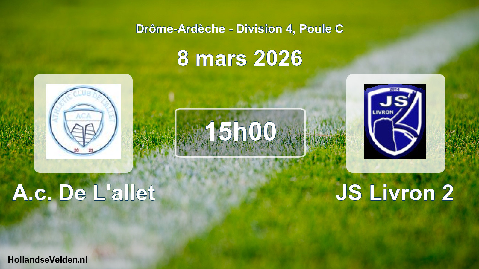 Geplande wedstrijd: A.c. De L'allet - JS Livron 2 (8 maart 2026)