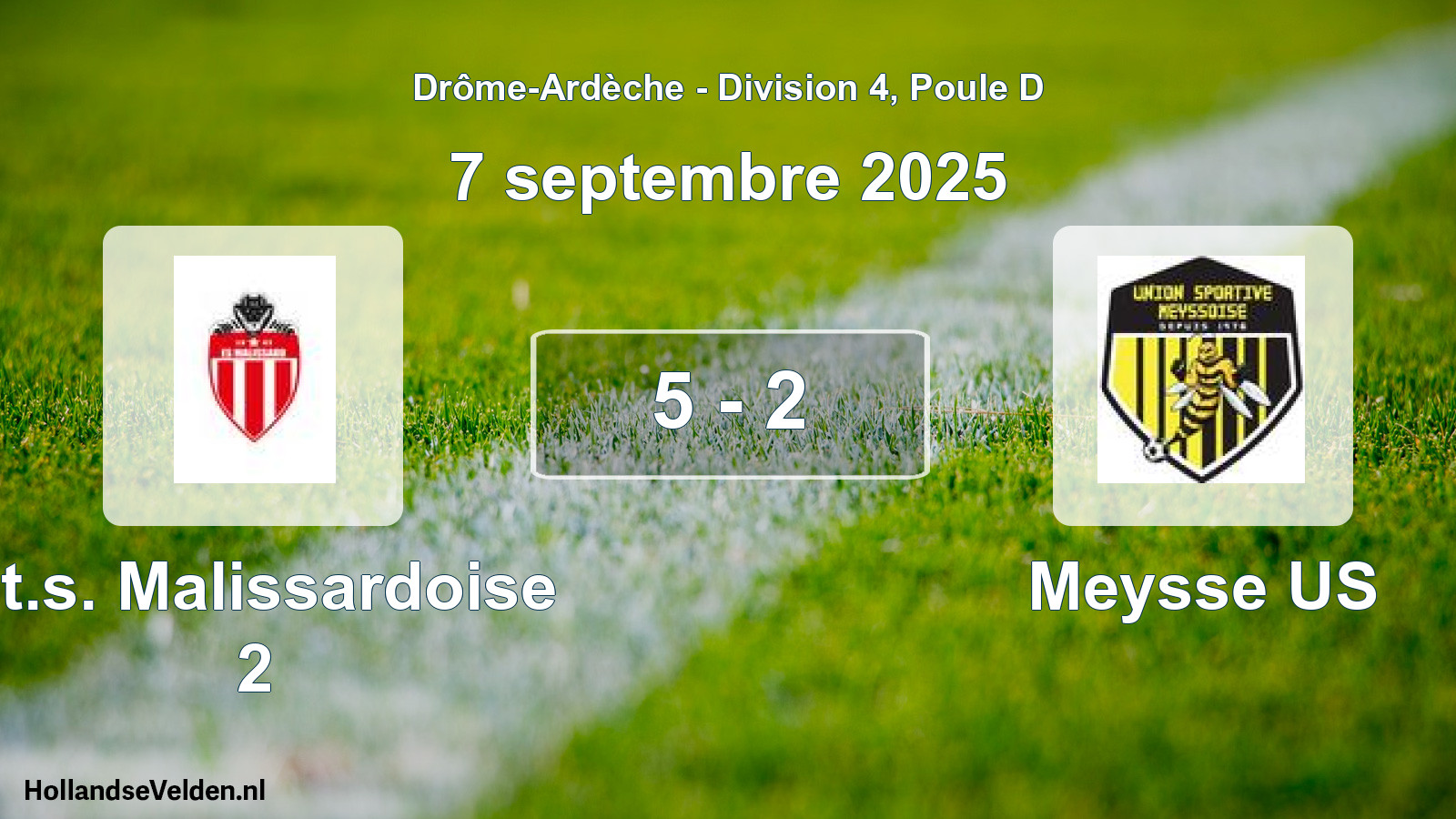 Gespeelde wedstrijd: Et.s. Malissardoise 2 - Meysse US 5 - 2 (7 september 2025)