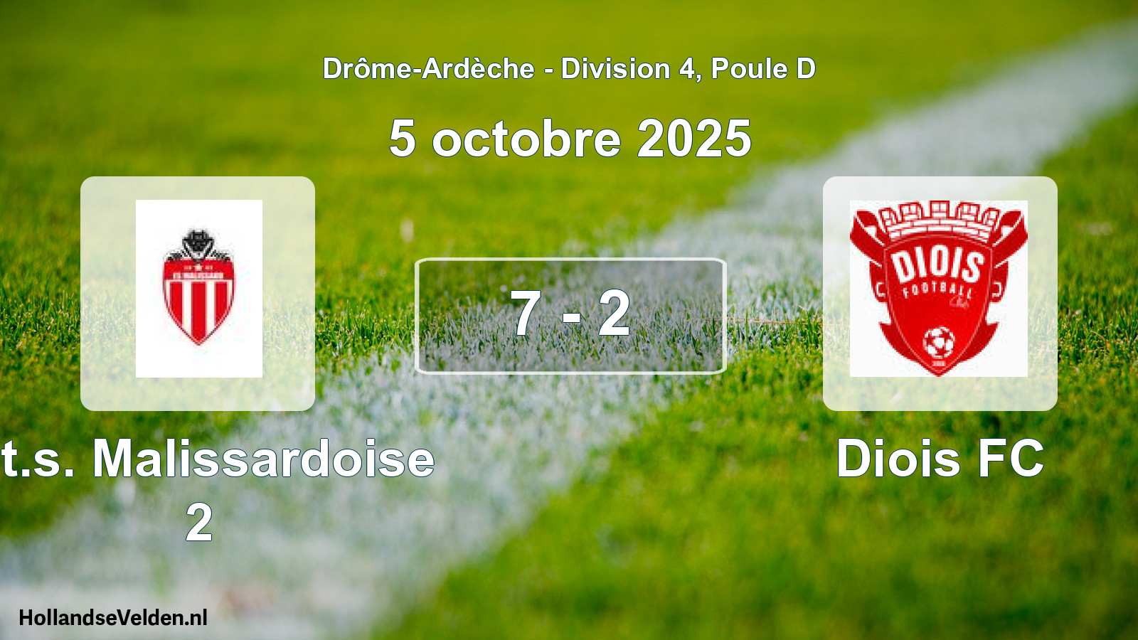 Gespeelde wedstrijd: Et.s. Malissardoise 2 - Diois FC 7 - 2 (5 oktober 2025)