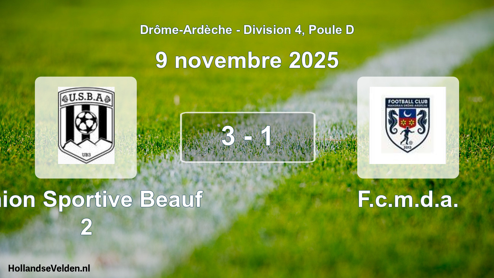 Gespeelde wedstrijd: Union Sportive Beauf 2 - F.c.m.d.a. 3 - 1 (9 november 2025)