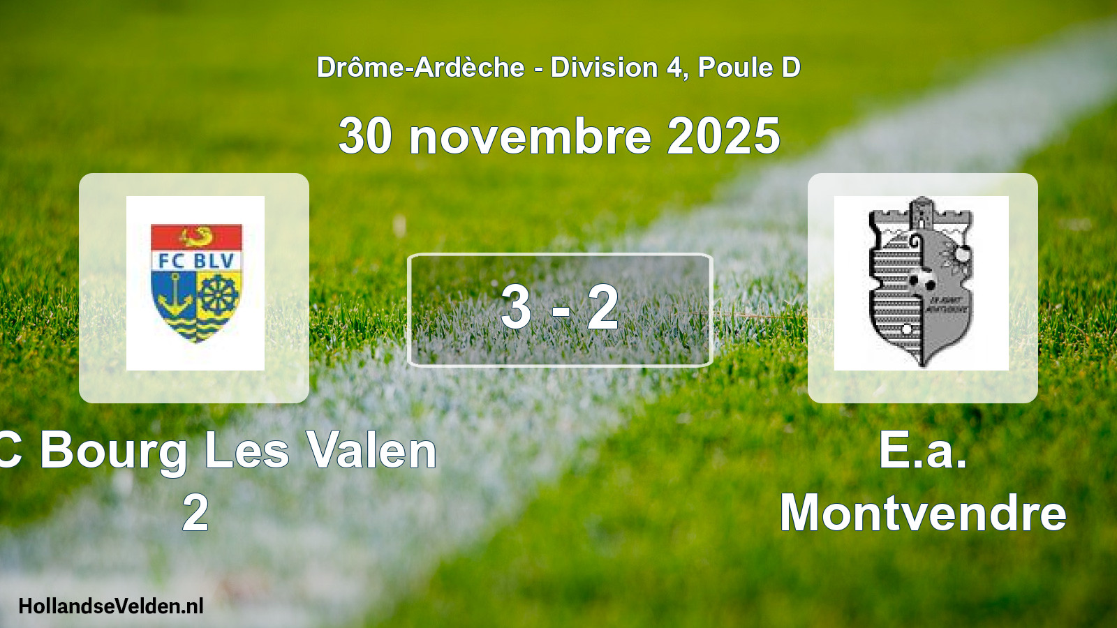 Gespeelde wedstrijd: FC Bourg Les Valen 2 - E.a. Montvendre 3 - 2 (30 november 2025)