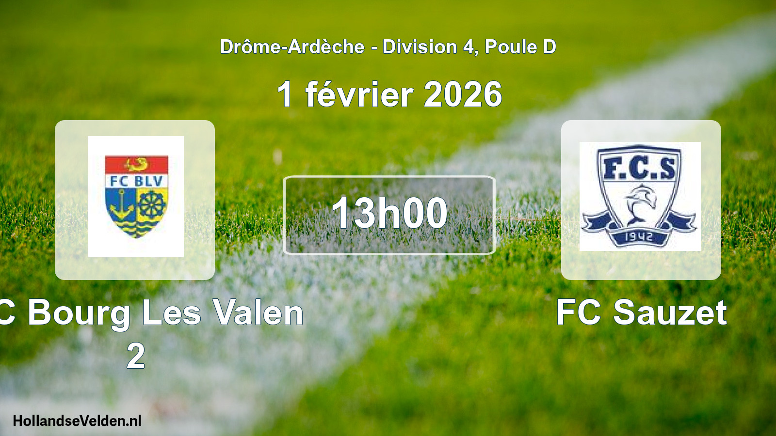 Geplande wedstrijd: FC Bourg Les Valen 2 - FC Sauzet (1 februari 2026)