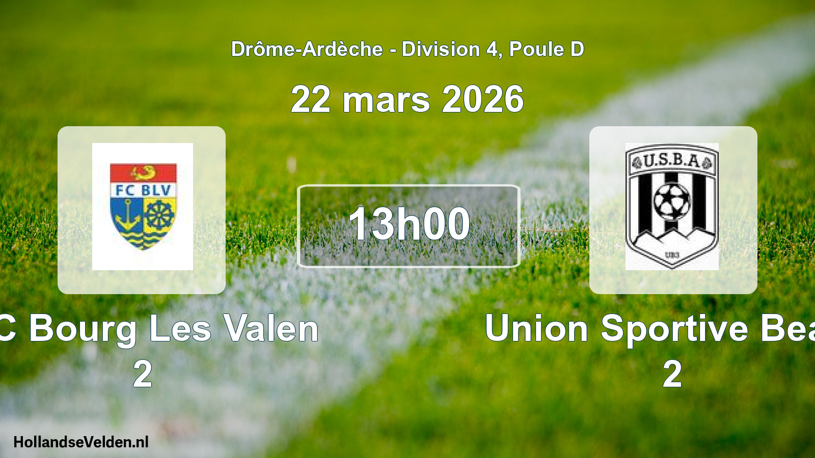 Geplande wedstrijd: FC Bourg Les Valen 2 - Union Sportive Beauf 2 (22 maart 2026)