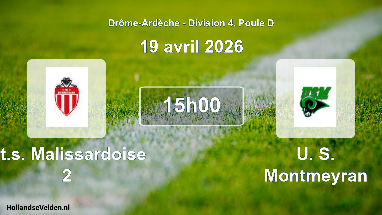 Geplande wedstrijd: Et.s. Malissardoise 2 - U. S. Montmeyran (19 april 2026)